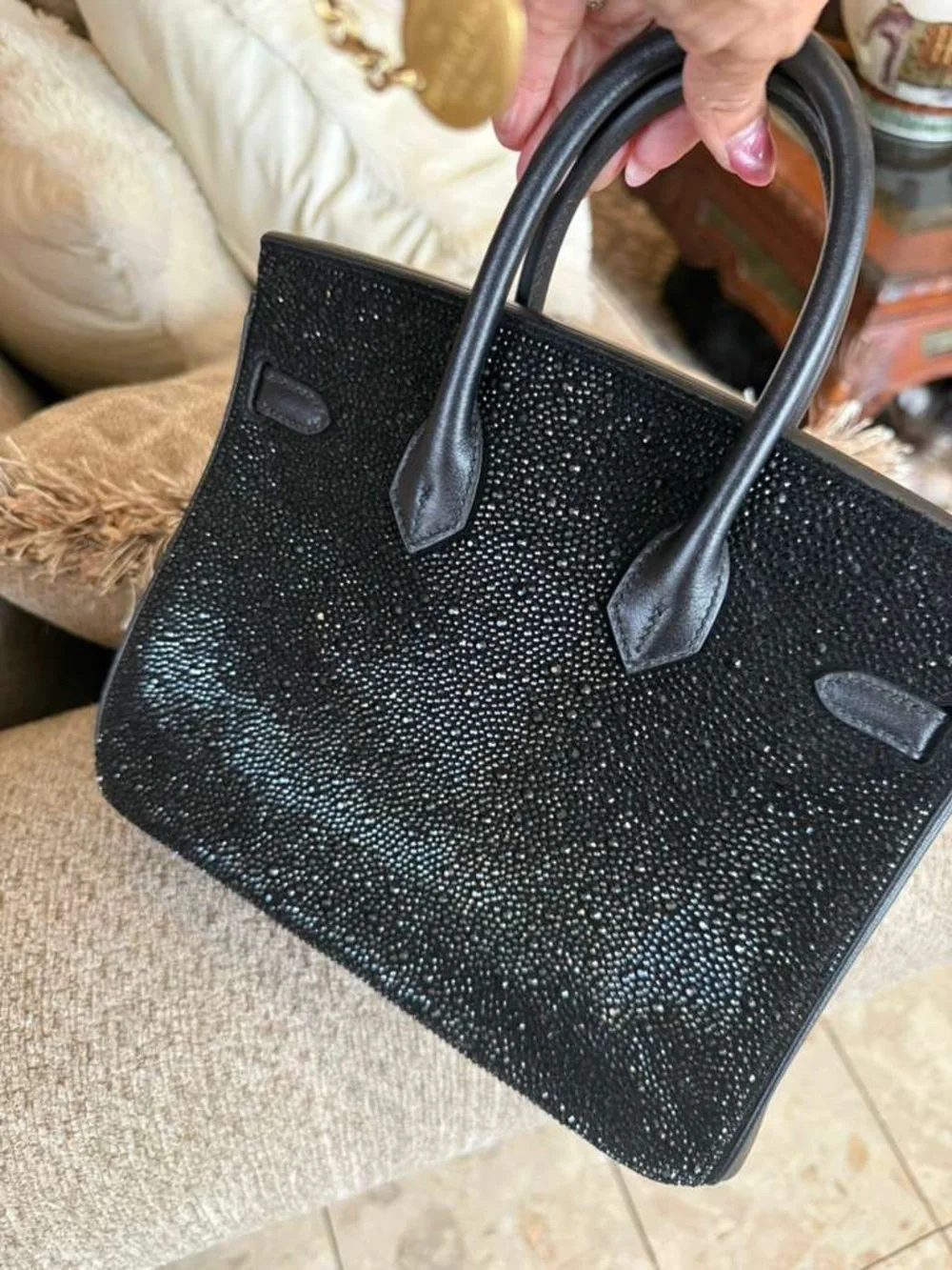 Noir Black Crystal swift verso Leather suede Doblis bling h Birkin 25 PHW import